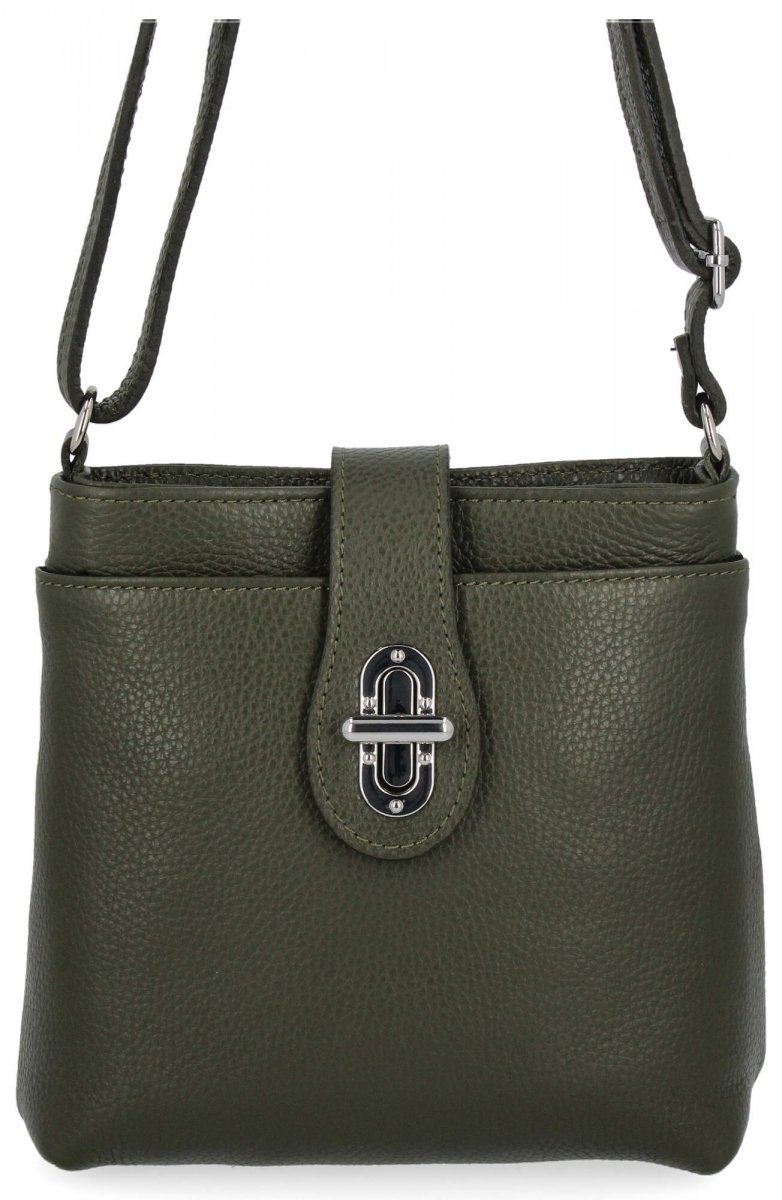 Włoska Torebka Skórzana Listonoszka Ciemno Zielona