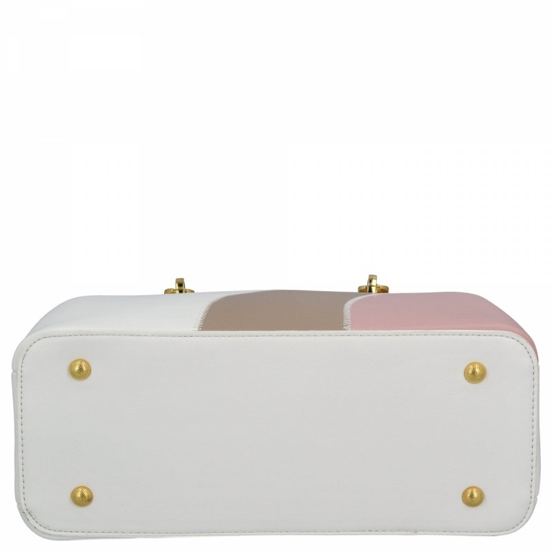 Modna Torebka Damska Kuferek 3 Komory firmy Herisson Biała/Pudrowy Róż