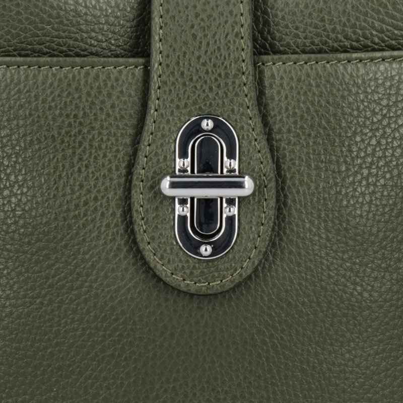 Włoska Torebka Skórzana Listonoszka Ciemno Zielona