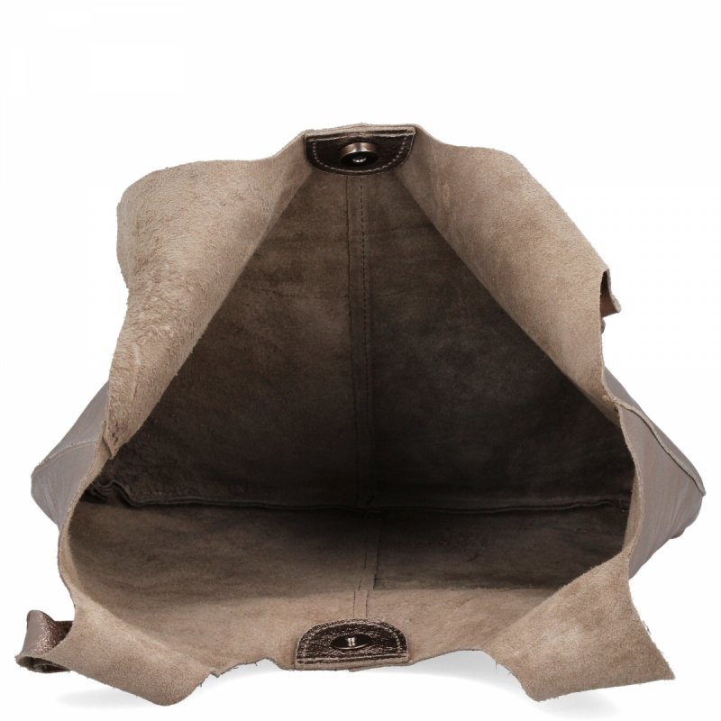 Torebka Skórzana Shopper Bag z Kosmetyczką Stare Złoto