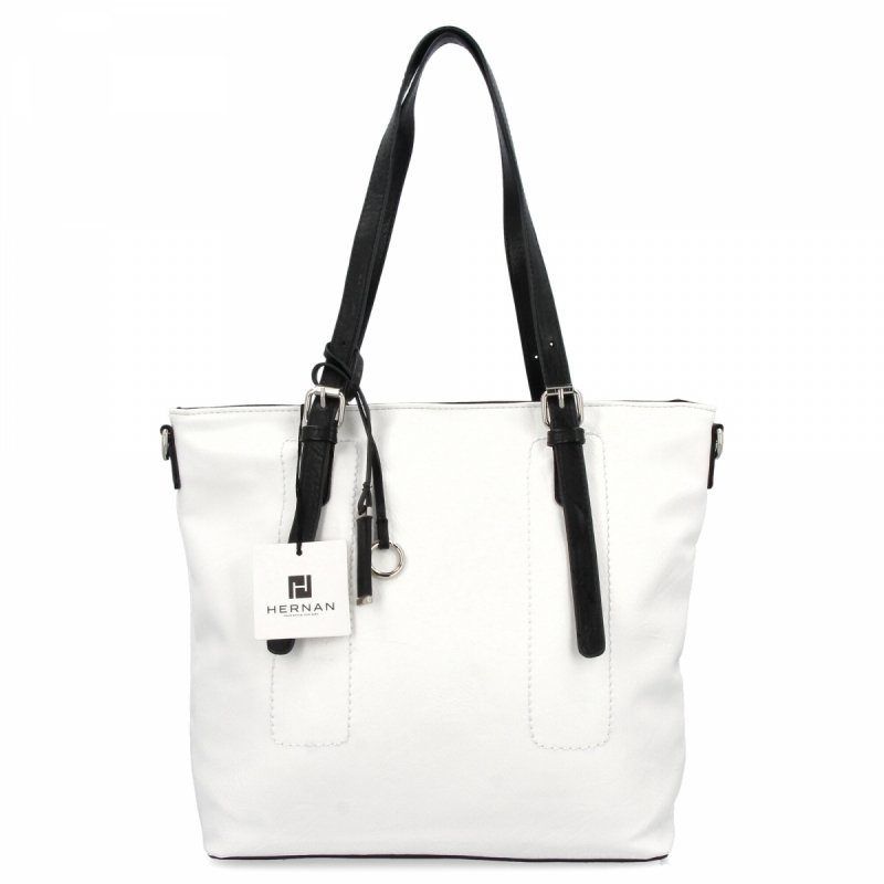 Uniwersalna Torebka Damska Shopper Bag XL firmy Hernan Biała/Czarna