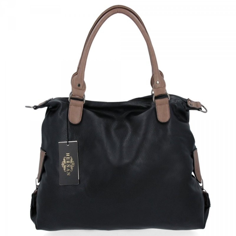Duża Torebka Damska Shopper Bag XXL firmy Hernan Czarna/Ziemista