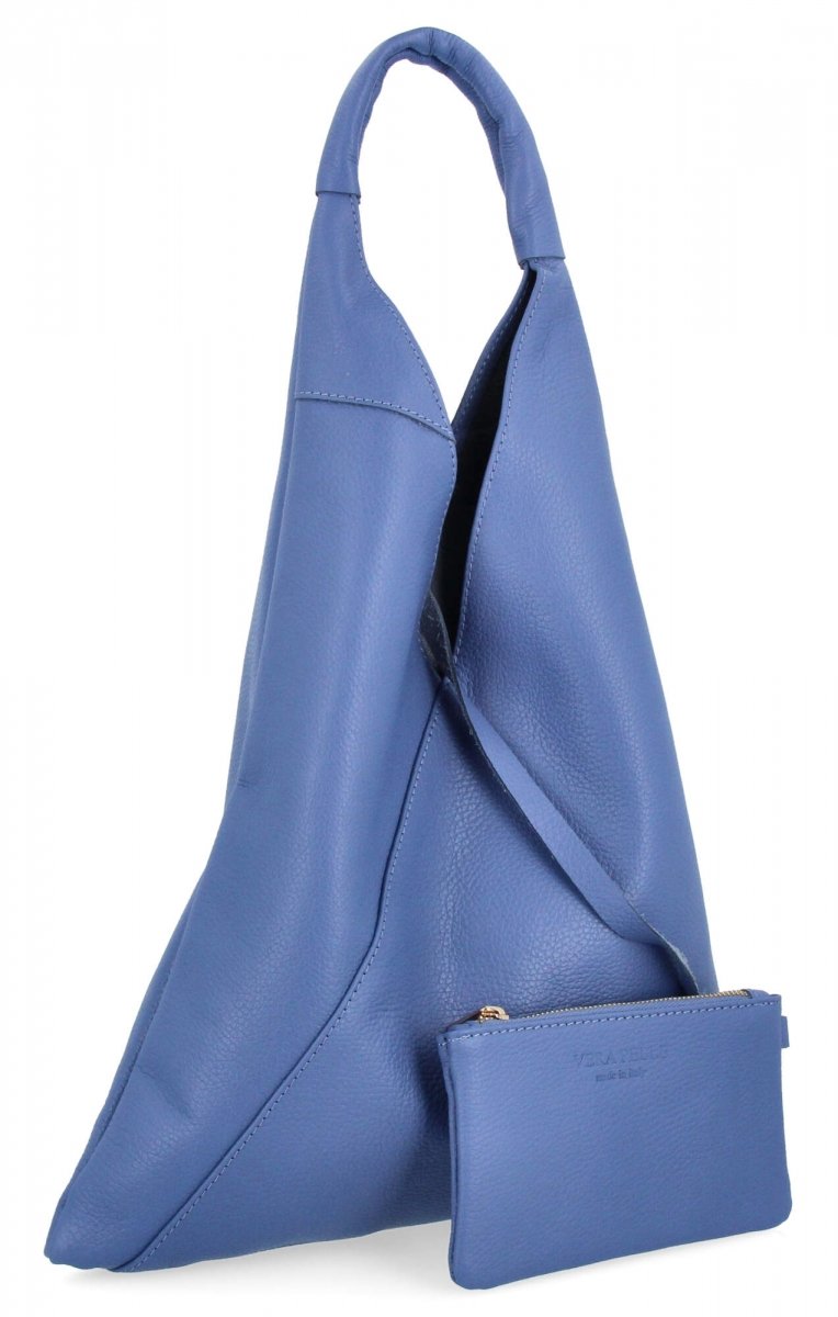 Torebka Skórzana Shopper Bag z Etui Jasno Niebieska