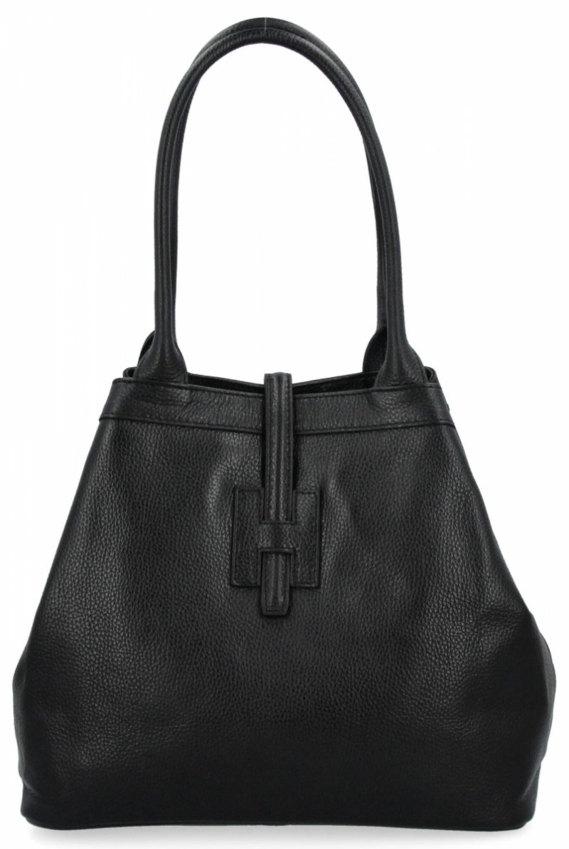 Elegancka Torebka Skórzana typu Shopper Bag Czarna