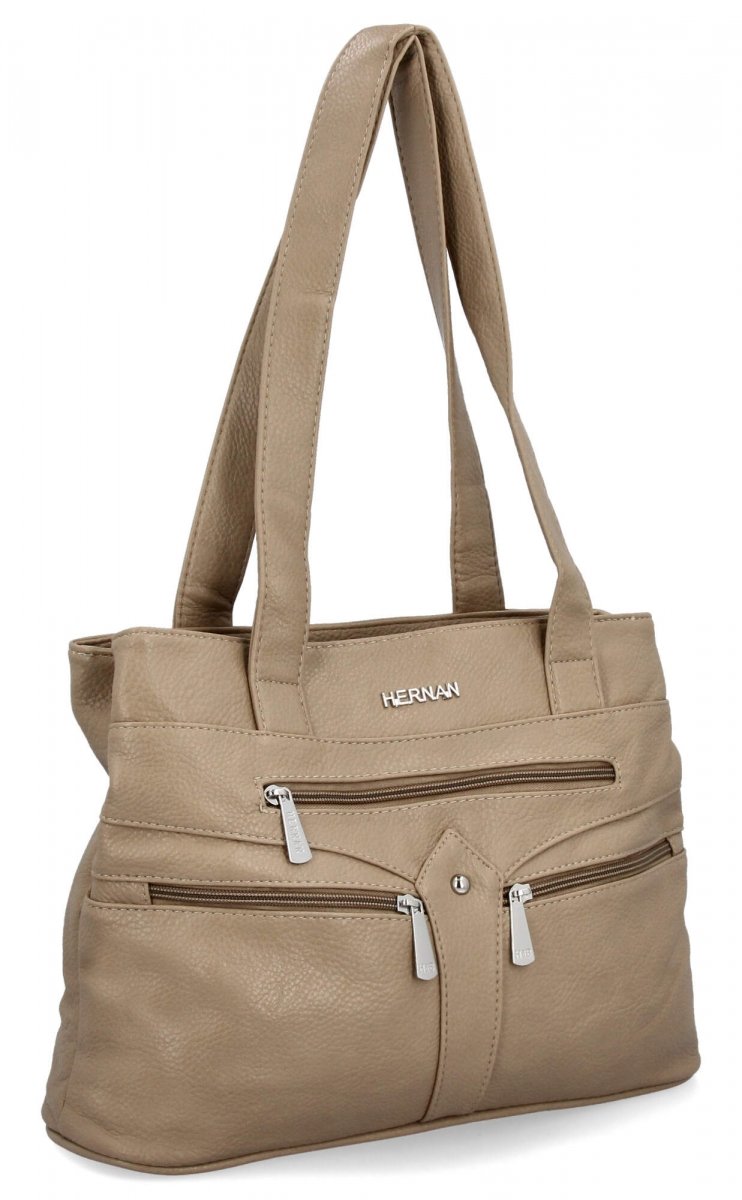 Torebka Damska typu Shopper Bag firmy Hernan Ciemno Beżowa