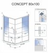 REA - Kabina prysznicowa prostokątna CONCEPT Black 80x100 czarna krata drzwi przesuwne