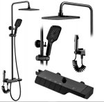 REA - Zestaw Natryskowy z Termostatem i wylewką ROB Black / Czarny