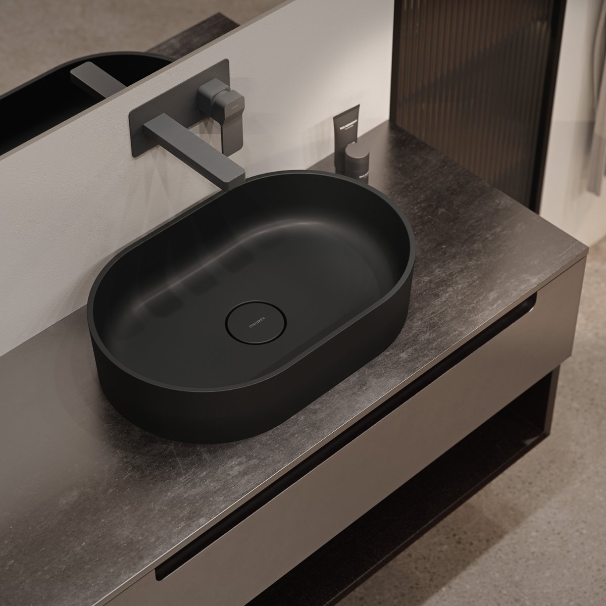 OMNIRES Zestaw 2 umywalki 55x36 OVO M+ black lava OVOUNBLV - Umywalki -  Umywalki Misy WC