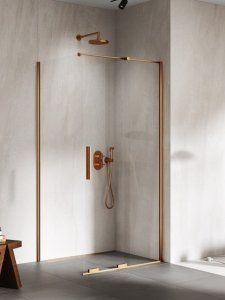 NEW TRENDY Kabina prysznicowa SMART COPPER BRUSHED 1D kwadratowa U 100x100x200 szkło czyste 8mm Active Shield 2.0 EXK-7669