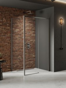 NEW TRENDY Kabina prysznicowa PRIME GUNMETAL BRUSHED 1D prostokątna P 100x90x200 szkło czyste 6mm Active Shield 2.0 D-0886A/D-0354B