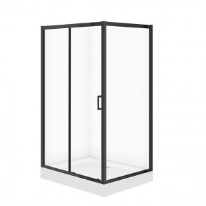 CERSANIT - SET C712: Kabina prostokątna ARTECO 120x90x190 czarna szkło transparentne + brodzik TAKO biały 16 cm  S913-031