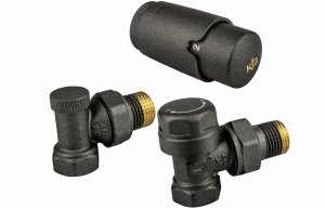 KFA ARMATURA KRAKÓW Zestaw termostatyczny grzejnikowy, kątowy, KOMFORT PRO, GRAFITOWY 757-130-61-BL