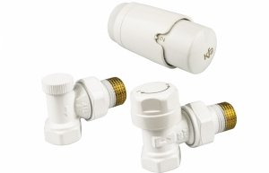 KFA ARMATURA KRAKÓW Zestaw termostatyczny grzejnikowy, kątowy, KOMFORT PRO, BIAŁY 757-130-44-BL