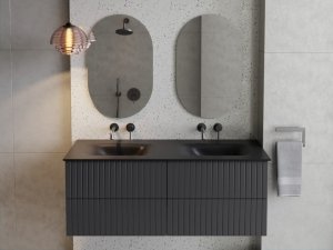 BESCO Szafka Akya Linea Gun Metal Matt 131 x 52,5 x 51 z umywalką gun metal + klik-klak chrom #KAL-131-GGC