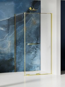NEW TRENDY Kabina prysznicowa SMART LIGHT GOLD 1D prostokątna U 130x90x200 szkło czyste 8mm Active Shield 2.0 - UCHWYT RELING EXK-6708