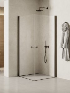NEW TRENDY Kabina prysznicowa NEW SOLEO GUNMETAL BRUSHED 2D prostokątna U 80x90x195 szkło czyste 6mm Active Shield - wahadłowe K-2178