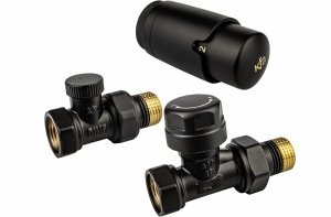 KFA ARMATURA KRAKÓW Zestaw termostatyczny grzejnikowy, prosty, KOMFORT PRO, CZARNY 757-030-81-BL