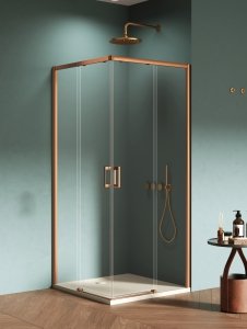 NEW TRENDY Kabina prysznicowa PRIME COPPER BRUSHED 2D kwadratowa 90x90x200 szkło czyste 6mm Active Shield 2.0 D-0810A/D-0811A