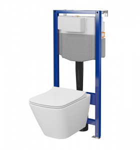 CERSANIT - Set C16 - stelaż podtynkowy AQUA 50 MECH QF + miska zawieszana CITY by Cersanit SQUARE CleanOn + deska SLIM antybakteryjna, wolnoopadająca, z funkcją łatwego wypinania  S701-796