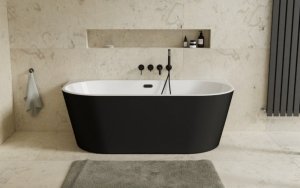 BESCO Wanna wolnostojąca Vica New Matt B&W 160 + klik-klak biały z przelewem slim #WAS-16VNMBI