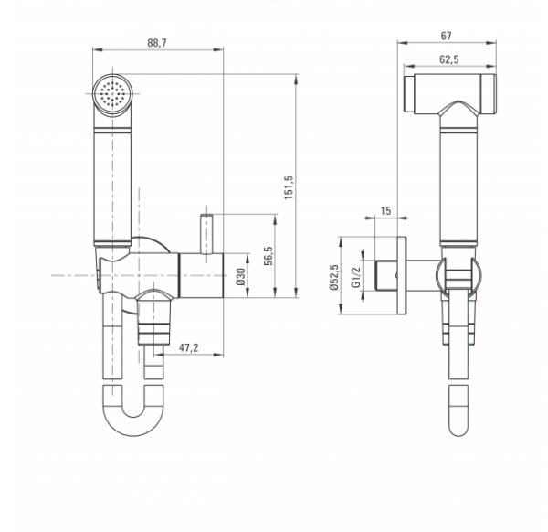 DEANTE Bateria Zestaw bidetta z przyłączem kątowym i uchwytem na słuchawkę ANW_051B
