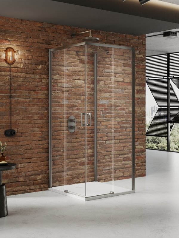 NEW TRENDY Kabina prysznicowa PRIME GUNMETAL BRUSHED 2D prostokątna przyścienna L 90x80x200 szkło czyste 6mm Active Shield 2.0 K-4963