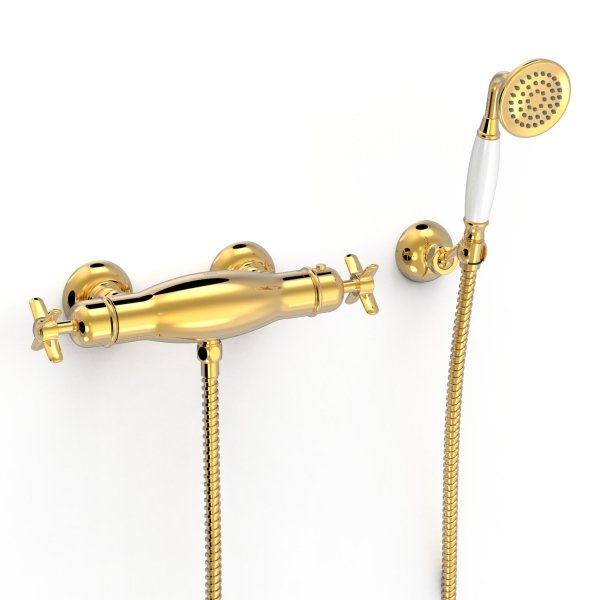 TRES CLASIC Bateria termostatyczna naścienna prysznicowa- Złoto 24k 24216409OR