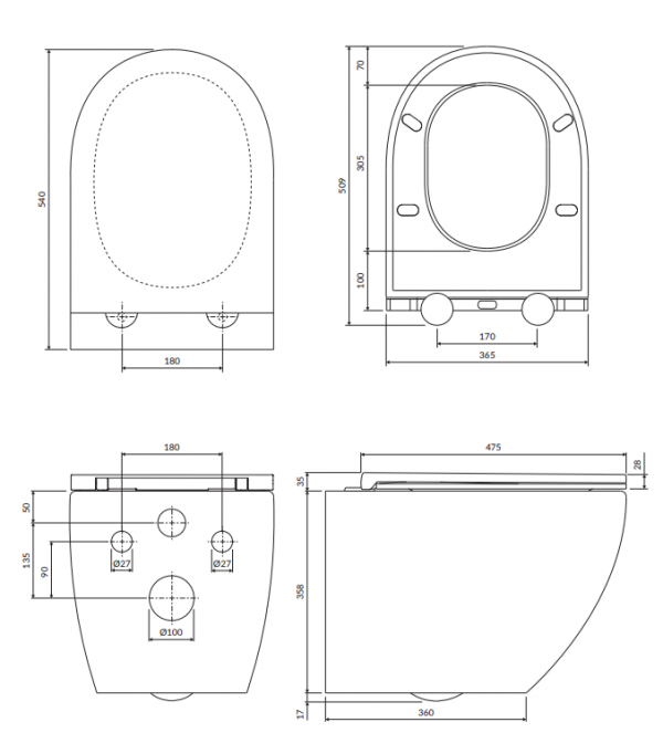 OMNIRES Misa WC Bezkołnierzowa z deską wolnoopadającą, 54x37 cm OTTAWA COMFORT biały mat OTTAWACMWBM