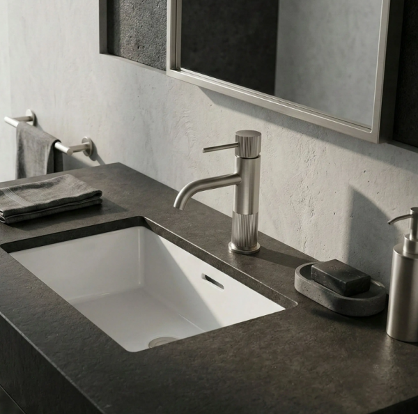 REA Bateria umywalkowa Rea Lungo Stripe Nikiel Szczotkowany Niska