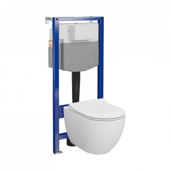 CERSANIT - Set 250 - stelaż podtynkowy AQUA 50 MECH QF + miska zawieszana ZEN by Cersanit CleanOn + deska Slim antybakteryjna, wolnoopadająca, z funkcją łatwego wypinania  S701-926