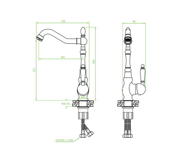 LAVEO Evora - bateria zlewozmywakowa stojąca z wylewką L BAE_065D