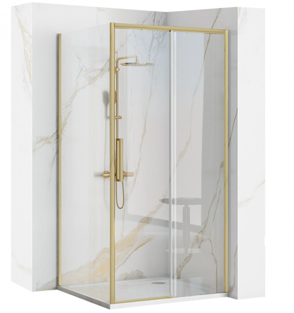 REA - Kabina Prysznicowa Narożna RAPID SLIDE Gold Brush / Złota Szczotkowana - drzwi 120 ścianka 100