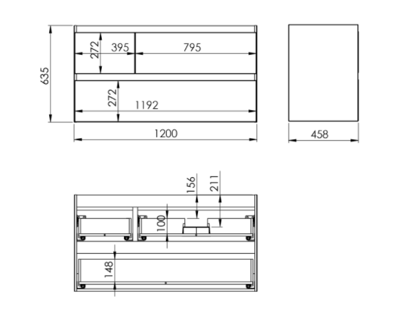 ELITA SZAFKA PODUMYWALKOWA SPLIT 120 3S PRAWA ANTHRACITE MATT PDW 168178/RE012005156010