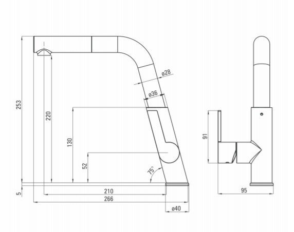 DEANTE - Bateria zlewozmywakowa SILIA stojąca z prostokątną wylewką - Stal Szotkowana  BQS_F73M