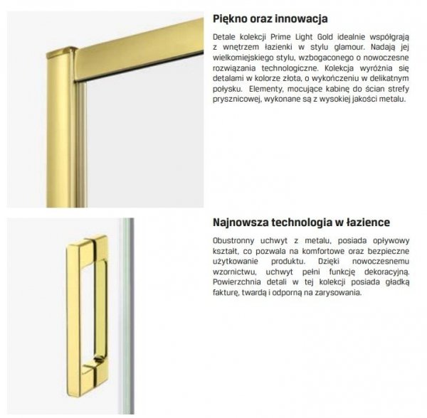 NEW TRENDY Drzwi prysznicowe wnękowe przesuwne podwójne PRIME LIGHT GOLD 150x200 D-0444A