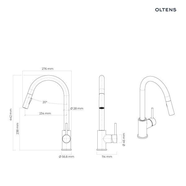 Oltens Litla bateria kuchenna stojąca z wyciąganą wylewką złoto szczotkowane 35204810