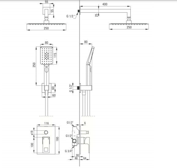 DEANTE - Komplet natryskowy podtynkowy ANEMON BIS chrom  NAC 09MP