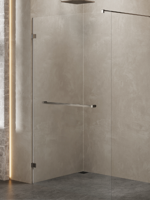 NEW TRENDY Kabina prysznicowa walk in Avexa Gunmetal Brushed jednoelementowa, z wieszakiem. Szkło 8 mm 130x200 EXK-7128