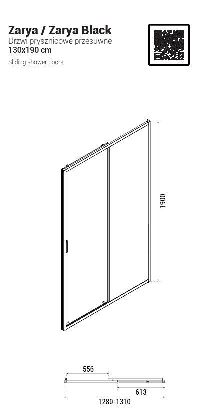 BESCO Drzwi prysznicowe przesuwne Zarya Chrom 130cm DZ-130