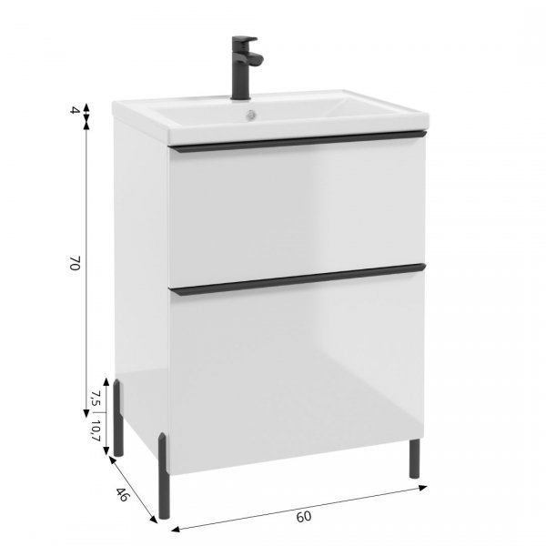 DEFTRANS szafka pod umywalkę z dwiema szufladami Nino D60 biały połysk 304-D-06003