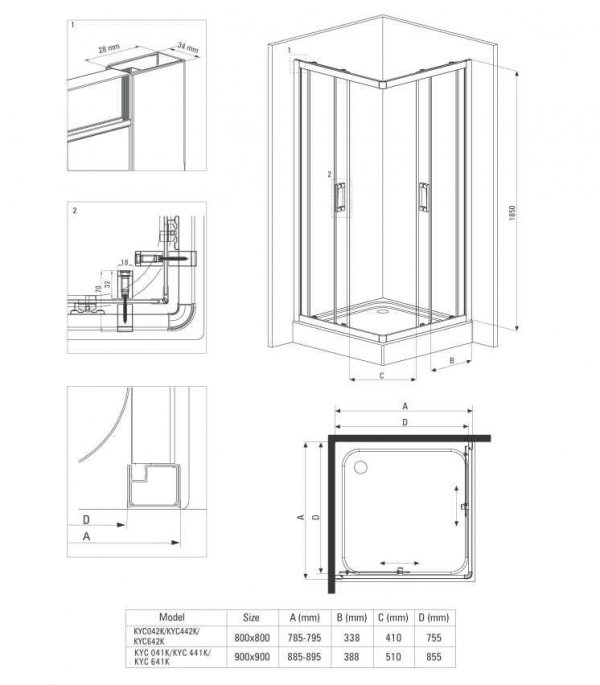DEANTE - Kabina FUNKIA 90x90 Nero kwadratowa  KYC_N41K