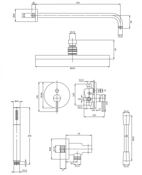 OMNIRES System zestaw prysznicowy termostatyczny podtynkowy SLIDE SYSSL11GR