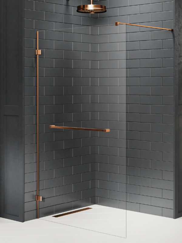 NEW TRENDY  Kabina prysznicowa AVEXA COPPER BRUSHED walk-in U 90x200 szkło czyste 8mm Active Shield 2.0  EXK-7168