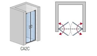 SANSWISS - Drzwi Prysznicowe CADURA CA2C wahadłowe dwuczęściowe Rozmiary 70-140 profil GOLD/ZŁOTY 