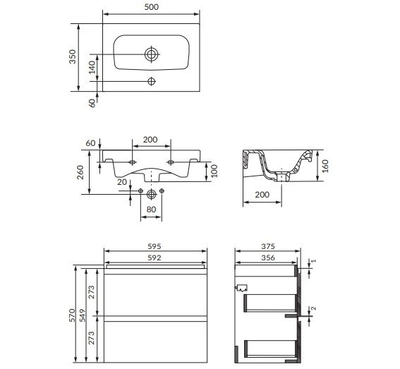 CERSANIT - Set B887 MODUO 60 antracytowy (szafka + umywalka)  S801-477