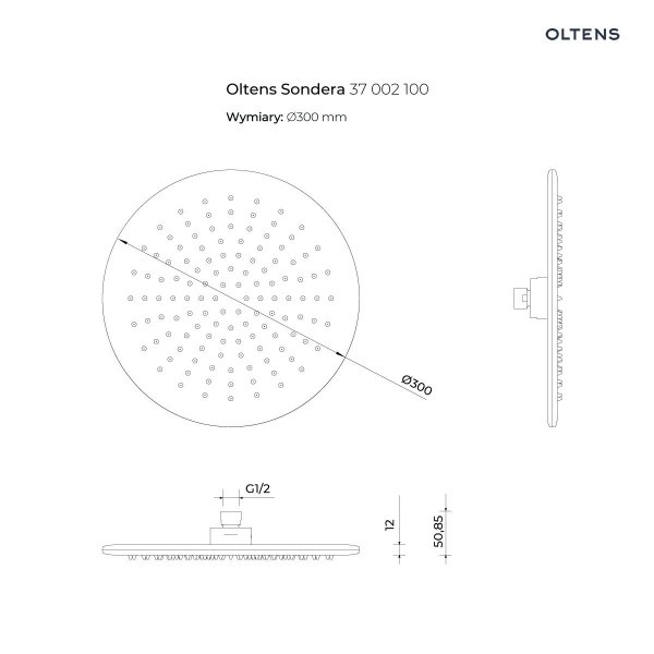 Oltens Zestaw Katla bateria podtynkowa termostatyczna z deszczownicą 30 cm Sondera i kompletem prysznicowym Ume chrom 36608100