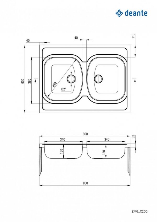DEANTE Zlewozmywak stalowy 2-komorowy - nakładany Tango ZM6_3200