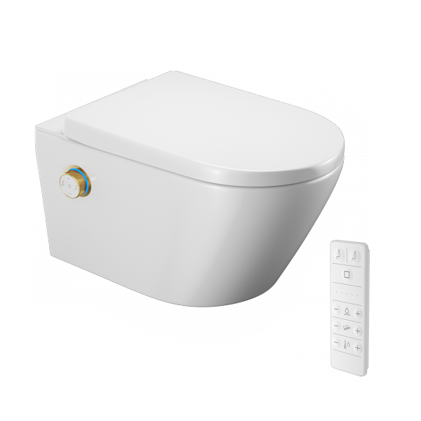 EXCELLENT Misa WC toaleta myjąca Zestaw promocyjny Dakota 2.0 D2 z pilotem, pokrętło sterujące, złoty połysk ZEPR.0007