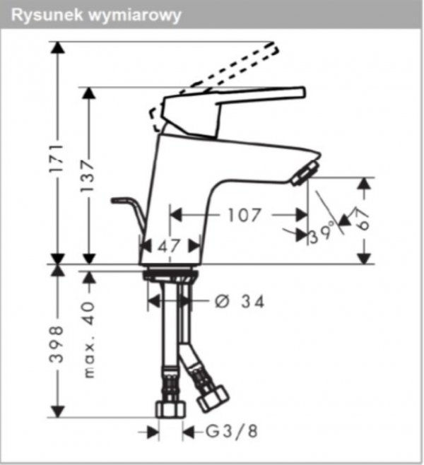 HANSGROHE - bateria umywalkowa LOGIS LOOP 70 z korkiem automatycznym