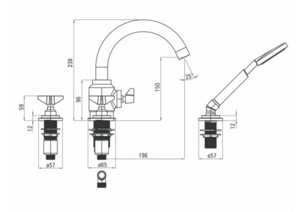 DEANTE - Bateria wannowa 4-otworowa TEMISTO Nero/Czarna z kompletem natryskowym BQT N14D